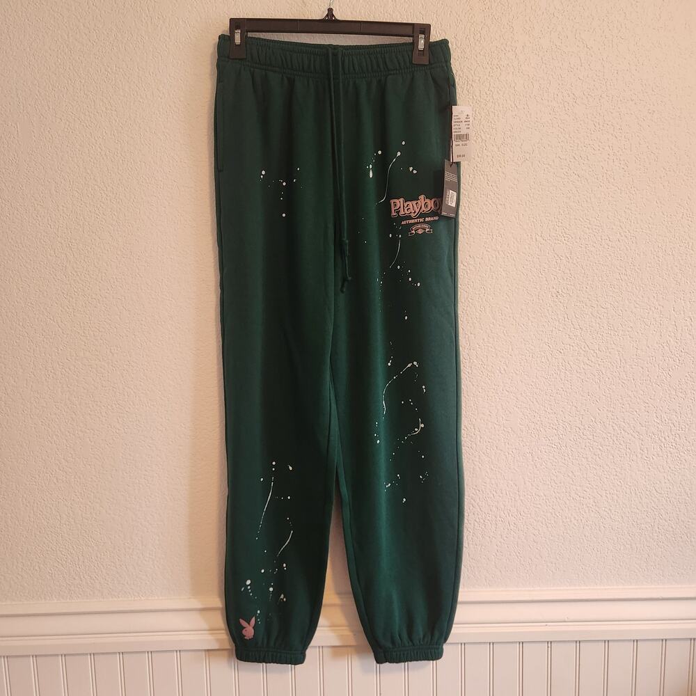 Playboy Women's Size S Sweatpants Green/Pink 90's Sexy Bunny Logo Sweatshirt NWT